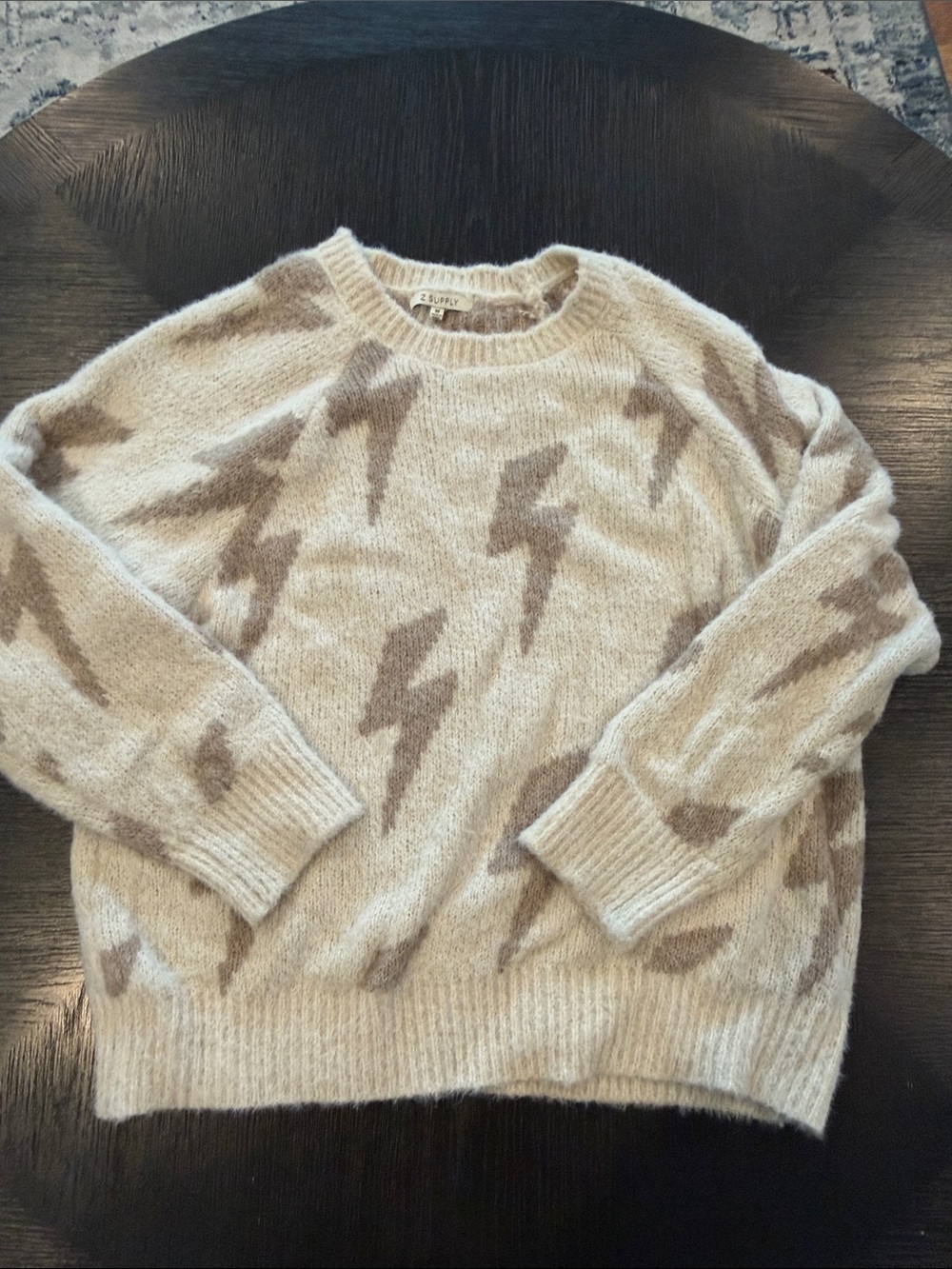 Z Supply Taupe Lightning Bolt Crewneck Sweater